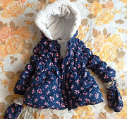 Куртка синяя в цветочки, р. 74-80 (9-12мес)