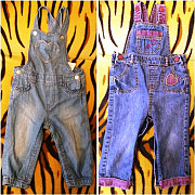 Джинсовые комбинезоны до 1года, б.у, как новые-2шт