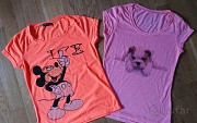 Две яркие футболки Микки и бульдог